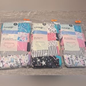 3 Brand New Packs of George Girls' 5 pair Hipster Underwear Pack; Size 12